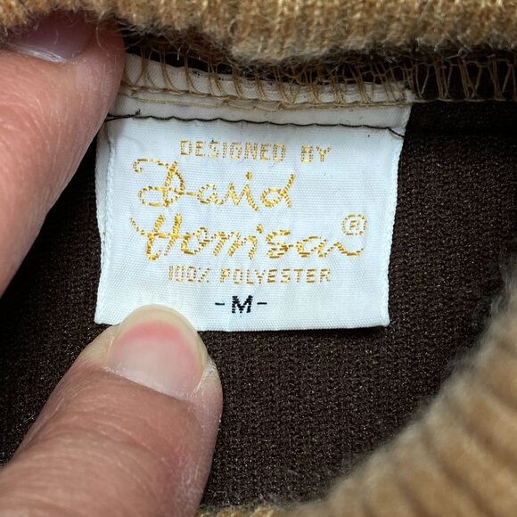 Vintage David Homison Mid Mod Brown Turtleneck Long Sleeve Mens Shirt M - Picture 3 of 8